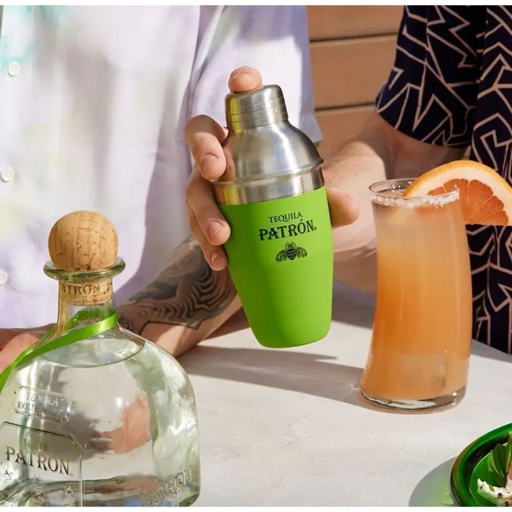 Patron Tequila Individual Cocktail Stainless Steel Shaker  8oz in Soft Lime